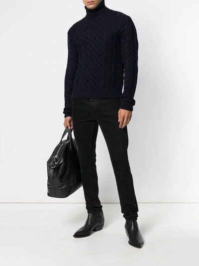 Shop Saint Laurent Roll-neck Cable Knit Sweater - Blue