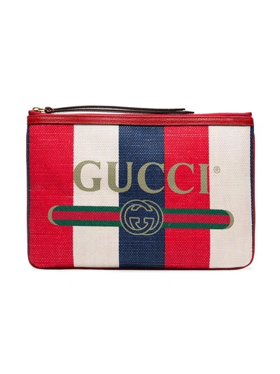 Shop Gucci Blue And Red Logo Print Canvas Clutch Bag - Unavailable In 9093 Multi