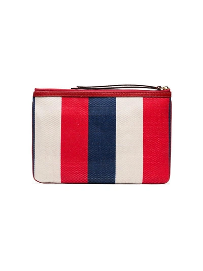 Shop Gucci Blue And Red Logo Print Canvas Clutch Bag - Unavailable In 9093 Multi