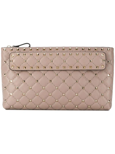 Shop Valentino Garavani Rockstud Clutch Bag In Nude & Neutrals