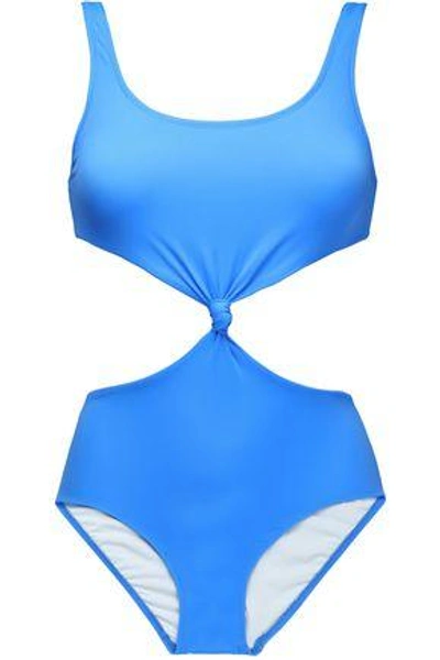 Shop Solid & Striped Cutout Knotted Swimsuit In Blue