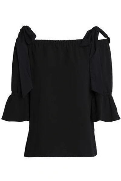 Shop Ganni Woman Cold-shoulder Crepe Top Black