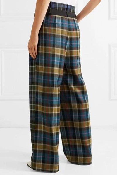 Shop Tibi Stella Tartan Wool Pants In Blue