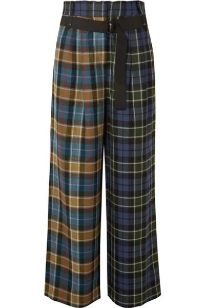 Shop Tibi Stella Tartan Wool Pants In Blue