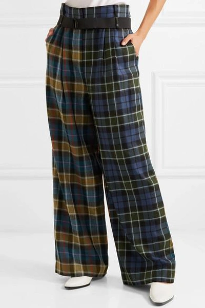 Shop Tibi Stella Tartan Wool Pants In Blue