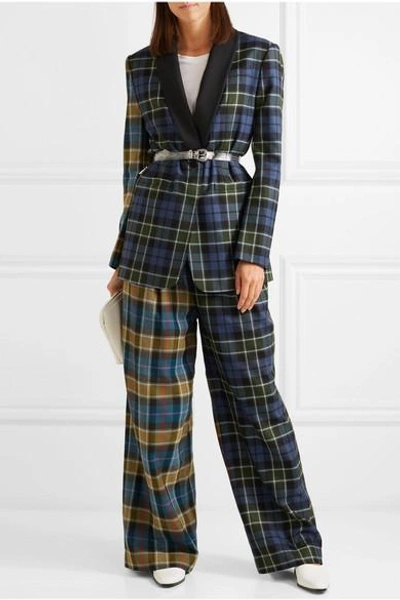 Shop Tibi Oversized Belted Tartan Wool Blazer