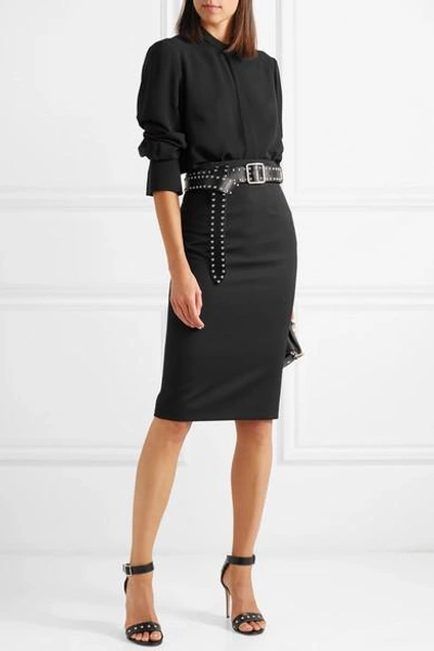 Shop Alexander Mcqueen Grain De Poudre Wool Pencil Skirt In Black