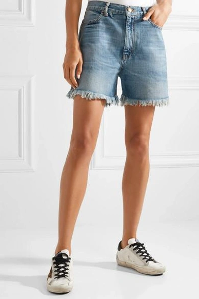 Shop The Great The Easy Cut Off Frayed Denim Shorts In Mid Denim