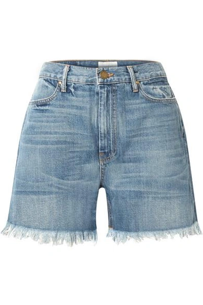 Shop The Great The Easy Cut Off Frayed Denim Shorts In Mid Denim