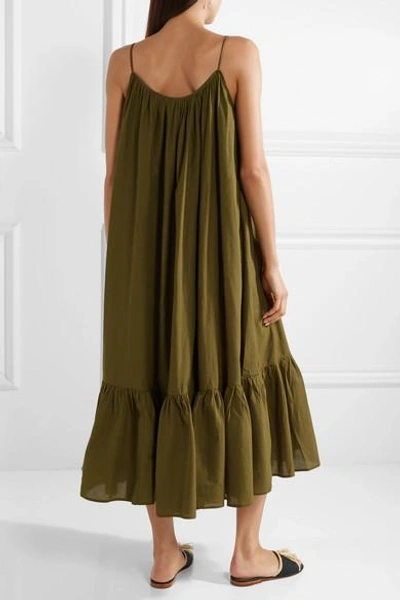 Shop Rhode Lea Belted Pleated Cotton Midi Dress In Army Green