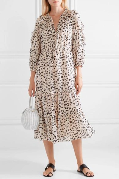 Shop Ulla Johnson Fantine Ruffled Printed Cotton And Silk-blend Gauze Midi Dress In Blush
