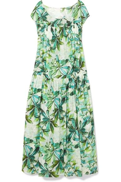 Shop Eywasouls Malibu Caroline Printed Cotton-voile Maxi Dress In Bright Green