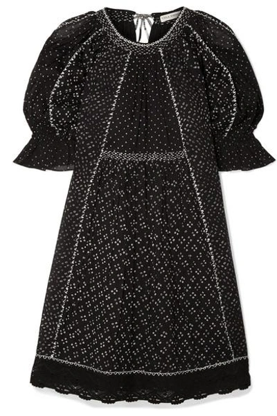 Shop Ulla Johnson Feroz Crochet-trimmed Printed Cotton-gauze Mini Dress In Black