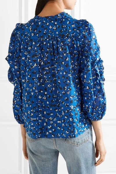 Shop Ulla Johnson Lillian Ruffled Floral-print Cotton And Silk-blend Blouse In Blue
