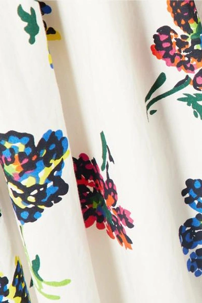 Shop Ulla Johnson Isabeau Pleated Floral-print Cotton-poplin Midi Dress In Ivory
