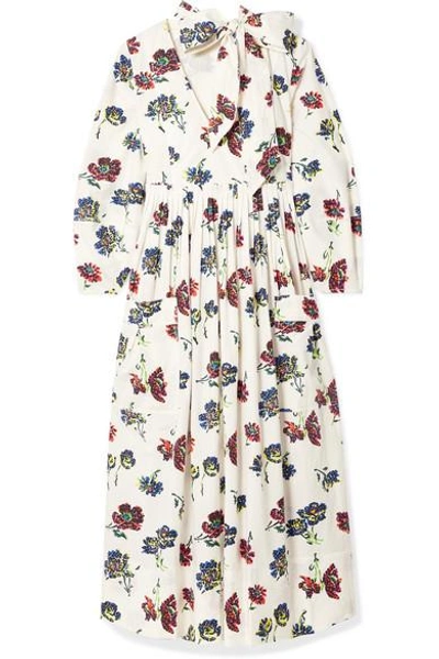Shop Ulla Johnson Isabeau Pleated Floral-print Cotton-poplin Midi Dress In Ivory