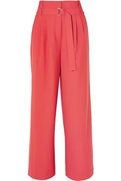 Shop Tibi Stella Belted Tropical Wool Pants In Red