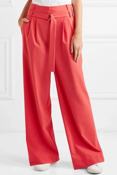 Shop Tibi Stella Belted Tropical Wool Pants In Red