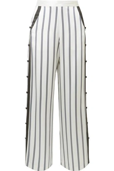 Shop Fleur Du Mal Striped Silk-charmeuse Wide-leg Pants In White