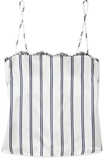Shop Fleur Du Mal Striped Lace-trimmed Silk-charmeuse Camisole In White