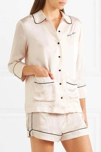 Shop Love Stories Joe And Arie Embroidered Satin Pajama Set In White
