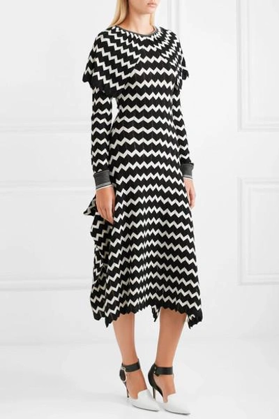 Shop Stella Mccartney Cape-effect Intarsia Wool Midi Dress In Black