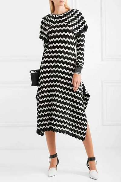 Shop Stella Mccartney Cape-effect Intarsia Wool Midi Dress In Black
