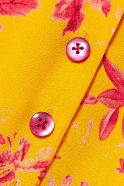 Shop Carolina Herrera Pintucked Floral-print Silk Crepe De Chine Midi Dress In Orange