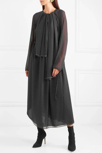 Shop Loewe Asymmetric Polka-dot Chiffon Midi Dress