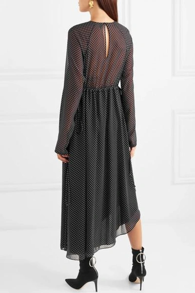 Shop Loewe Asymmetric Polka-dot Chiffon Midi Dress