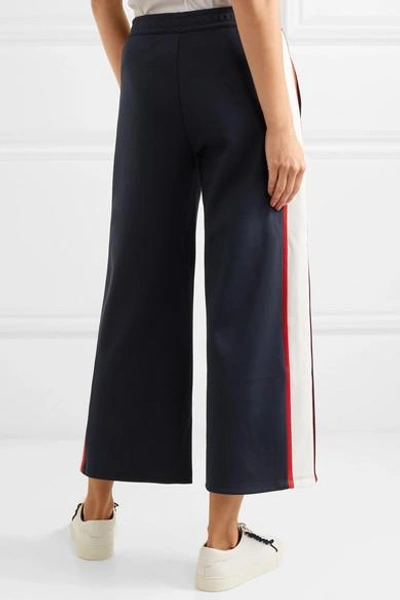 Shop Tory Sport Cropped Striped Stretch-knit Track Pants In Navy