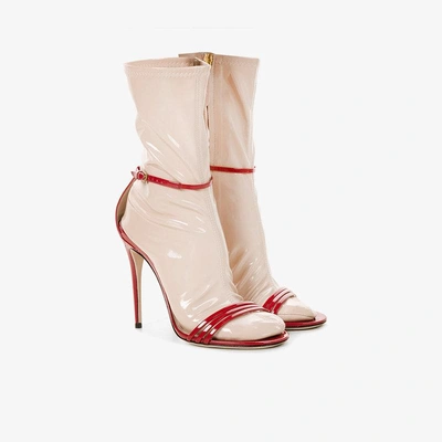 Shop Gucci Latex Sock And Leather Sandals In Red