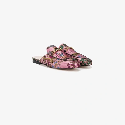 Shop Gucci Pink Princetown Donald Duck Brocade Mules In Pink&purple