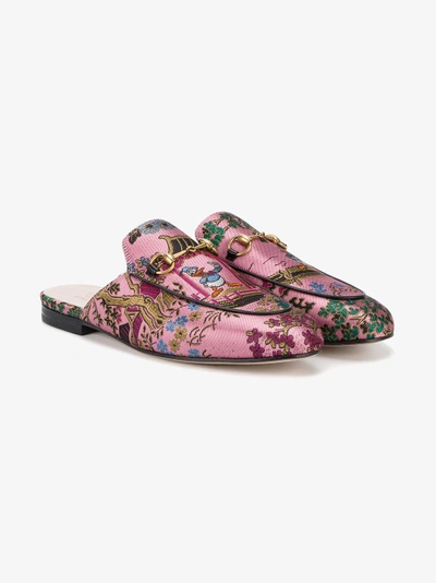 Shop Gucci Pink Princetown Donald Duck Brocade Mules In Pink&purple