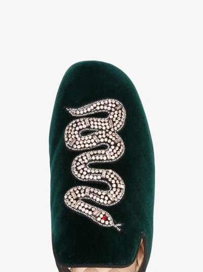 Shop Gucci Snake Embellished Evening Slippers In Green