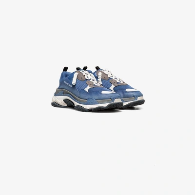 Shop Balenciaga Blue And White Triple S Leather Sneakers