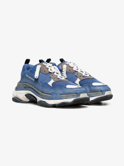 Shop Balenciaga Blue And White Triple S Leather Sneakers