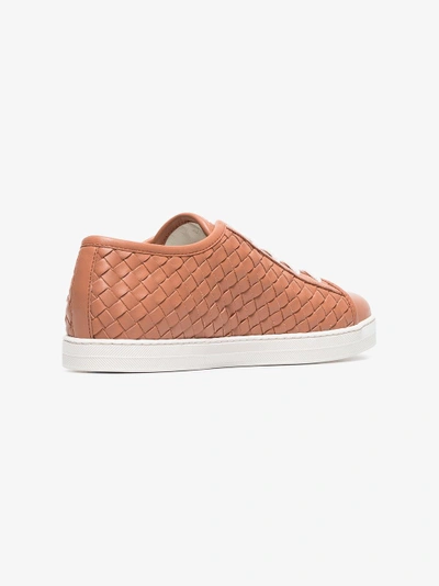 Shop Bottega Veneta Pink Lace Up Woven Leather Sneakers In Pink&purple