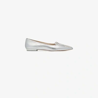 Shop Sophia Webster Silver Bibi Embroidered Leather Ballerina Flats In Grey
