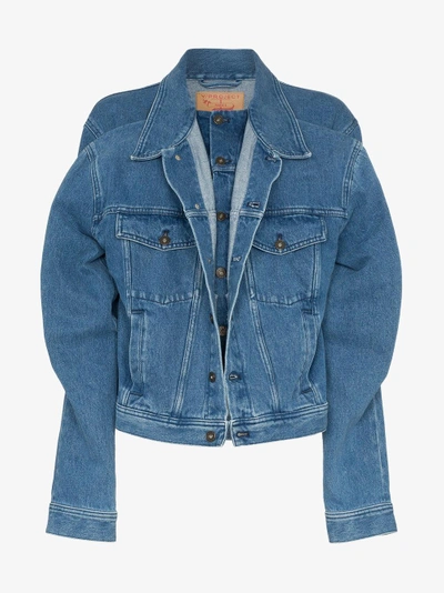 Shop Y/project Y / Project Double Layer Long Sleeve Denim Jacket In Blue