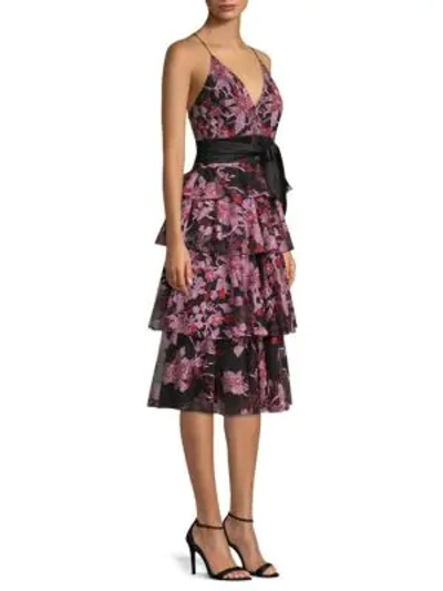 Shop Aidan Mattox Embroidered Floral Dress In Red Multi