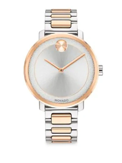 Shop Movado Women's Bold Frosted-dial Two-tone Stainless Steel Bracelet Watch In Rose Gold