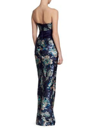 Shop Marchesa Notte Strapless Sequin Gown In Navy