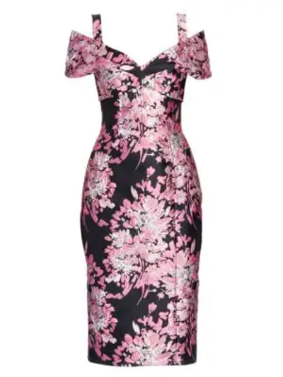Shop Dolce & Gabbana Floral Jacquard Off-shoulder Dress In Black Pink