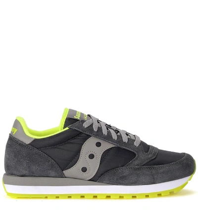 Shop Saucony Jazz Grey And Fluo Yellow Suede And Fabric Sneaker In Multicolor