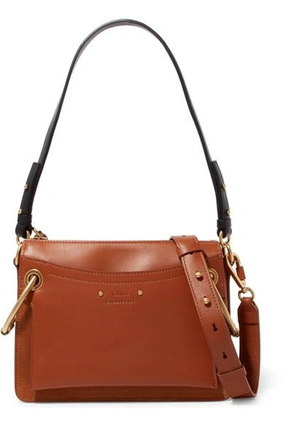 Shop Chloé Roy Small Leather And Suede Shoulder Bag In Brown