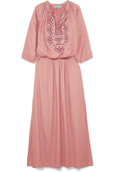 Shop Melissa Odabash Sienna Embroidered Voile Maxi Dress In Antique Rose