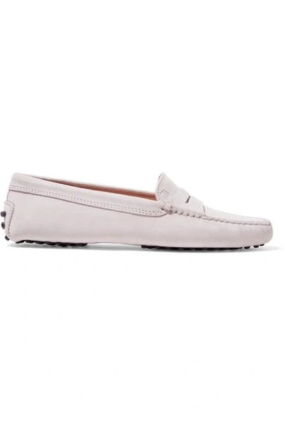 Shop Tod's Gommino Suede Loafers In Light Gray