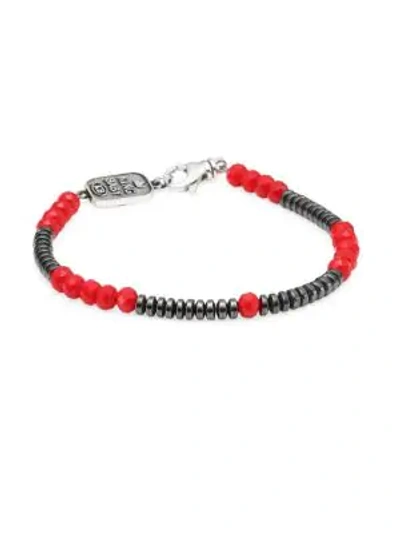 Shop King Baby Studio Men's American Voices Glass Bead Bracelet In Silver Red