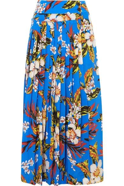 Shop Diane Von Furstenberg Pleated Printed Silk Wrap Maxi Skirt In Blue